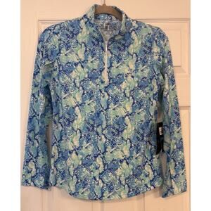 IBKUL NWT Top Women‎ Small 1/4 Zip Mesh Sleeves Golf Pickleball Wild Dunes HHI